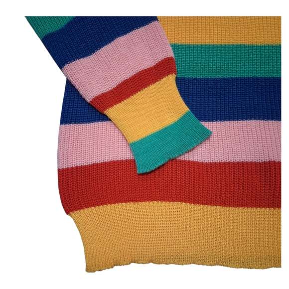 LALA IKAI Oversized Striped Knit Pullover Turtleneck Rainbow Sweater Women Large - Picture 2 of 5
